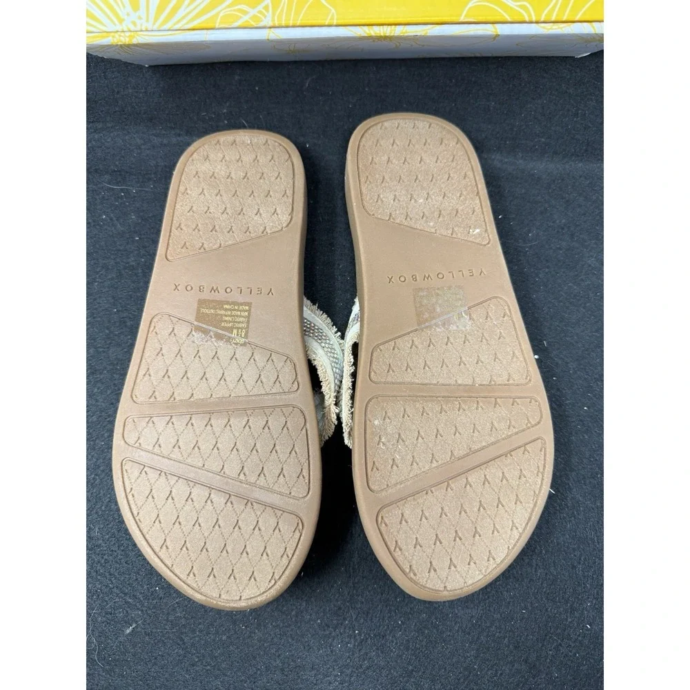 Yellow Box Genzy Rhinestone Flip Flop Sandals Womens Size 8.5 Beige With Box - Picture 3 of 6